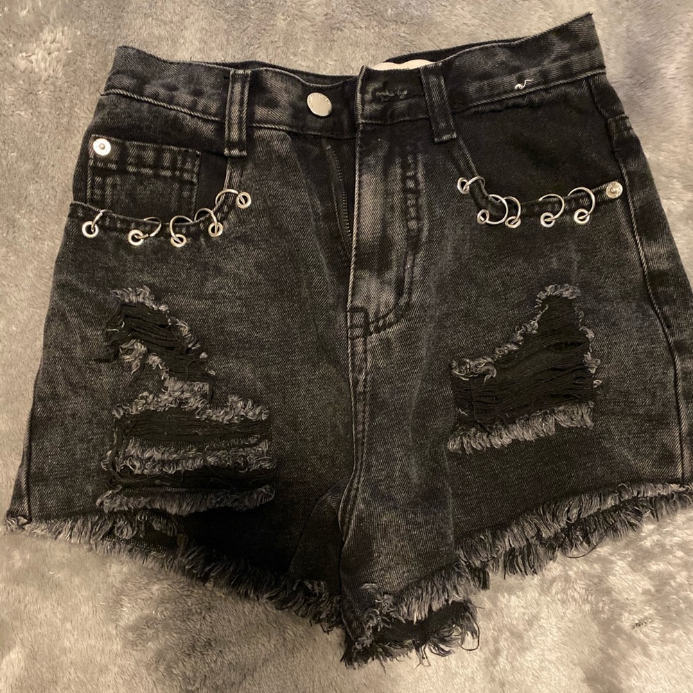Black Distressed Jean Shorts